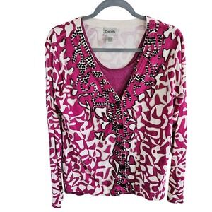 Chico's Woman SZ L (Chico SZ 2) Embellished Cardigan With Matching Tee Colorful